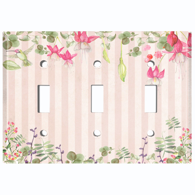 WorldAcc Metal Light Switch Plate Outlet Cover (Pink White Stripes